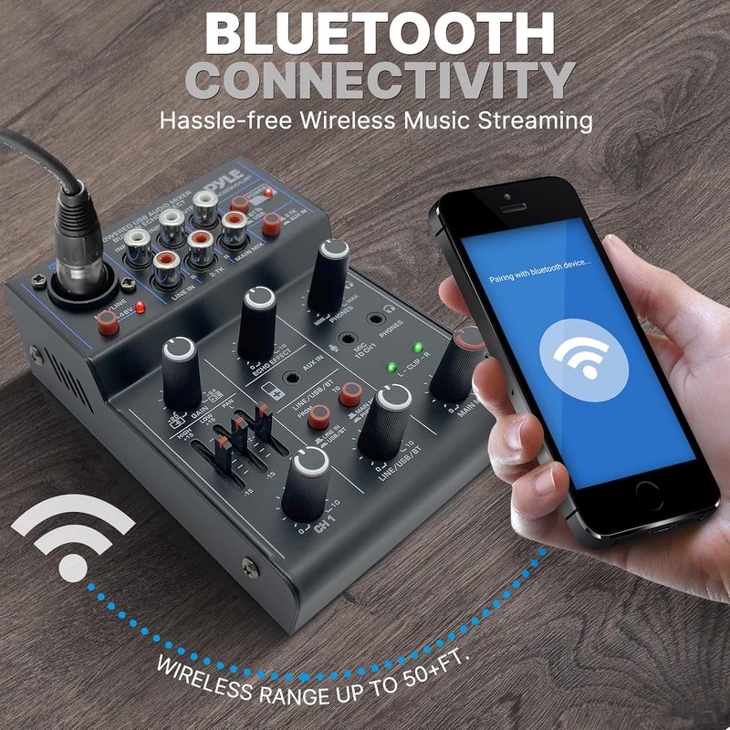 Pyle Professional Wireless DJ Audio Mixer- 3-Channel Bluetooth DJ Controller Sound Mixer w/USB Audio Interface, Combo Jack XLR+6.35mm Mic/Line/Guitar In, 3.5mm, RCA, AUX, Headphone Jack- PAD33MXUBT.5 - Image 5
